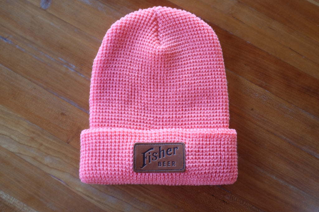 Leather Patch Waffle Knit Beanie