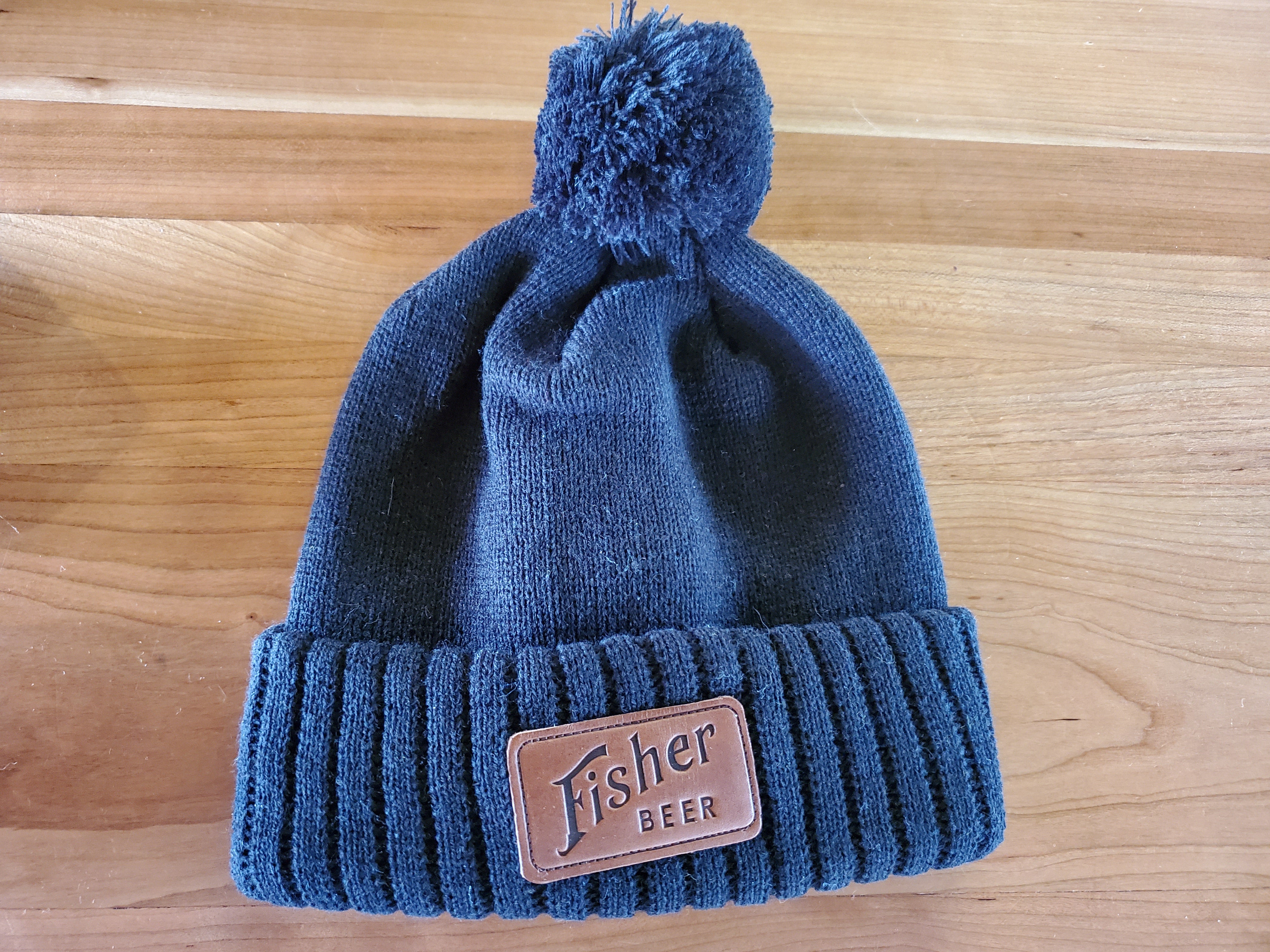 Leather Patch Pom Beanie | Fisher Brewing Company