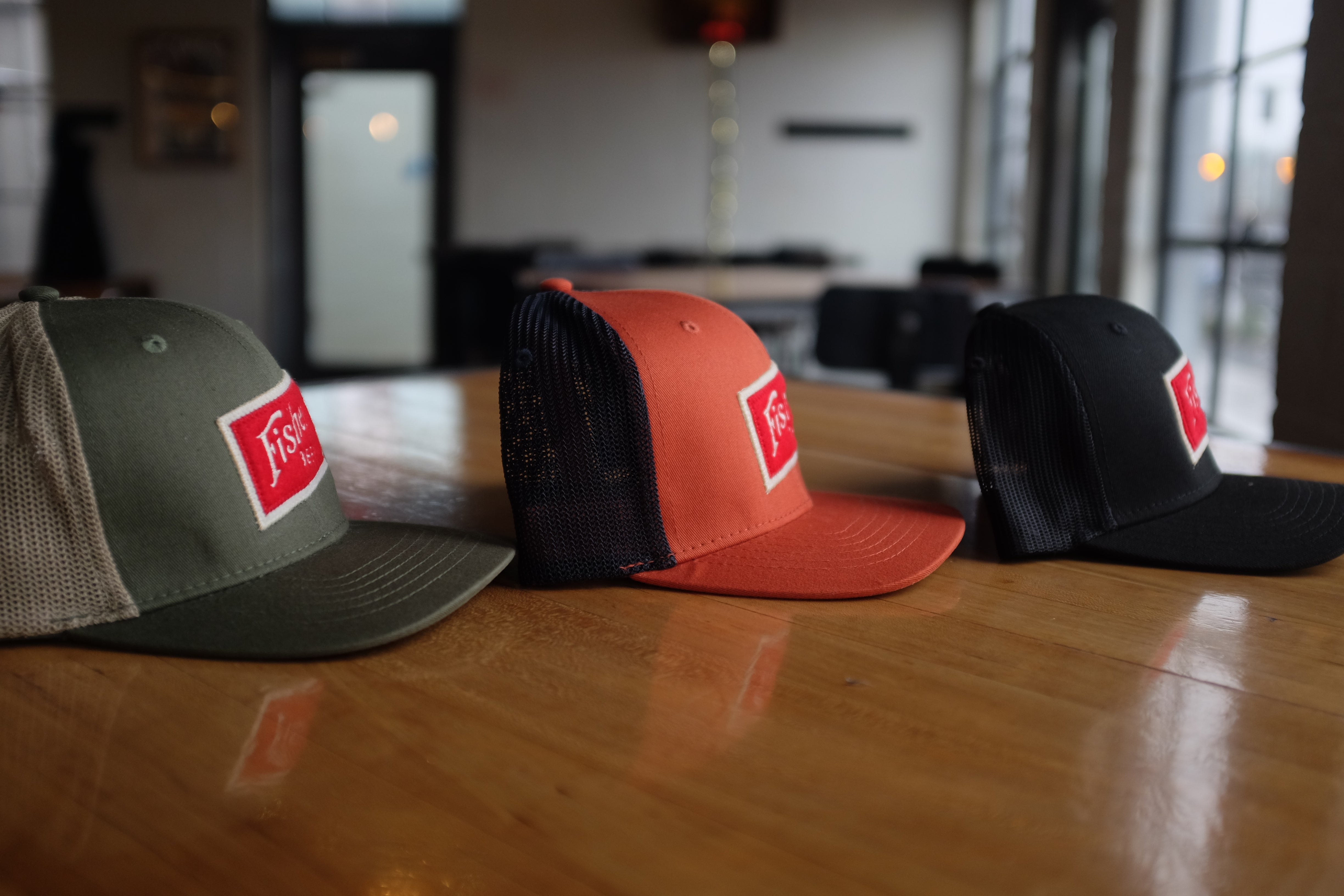 新作‼️:Crown Stacked-Flexfit Mesh Trucker High Crown Mesh Trucker w/ Red Felt Patch | Fisher Brewing