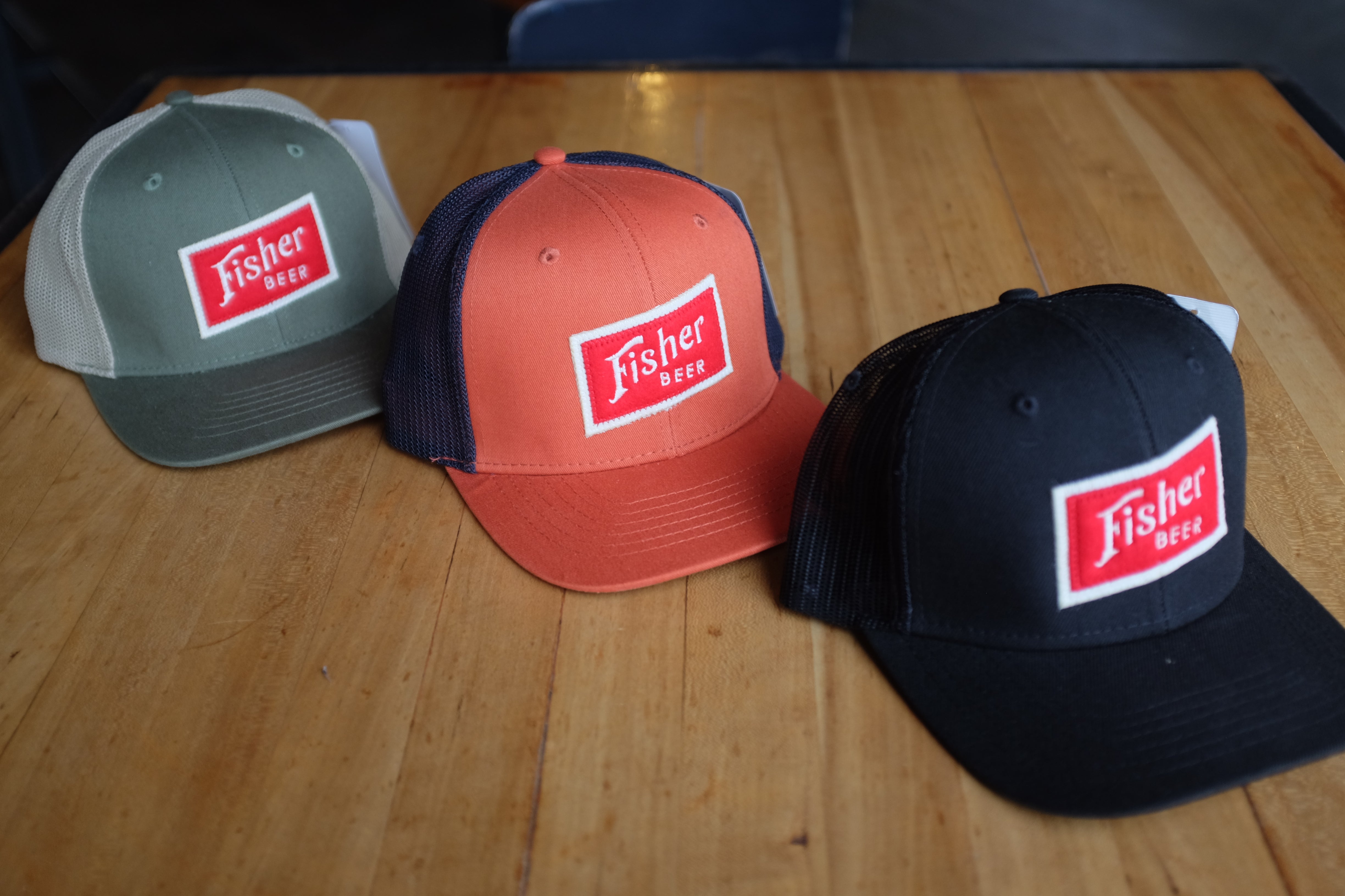 High Crown Mesh Trucker w/ Red Felt Patch | Fisher Brewing